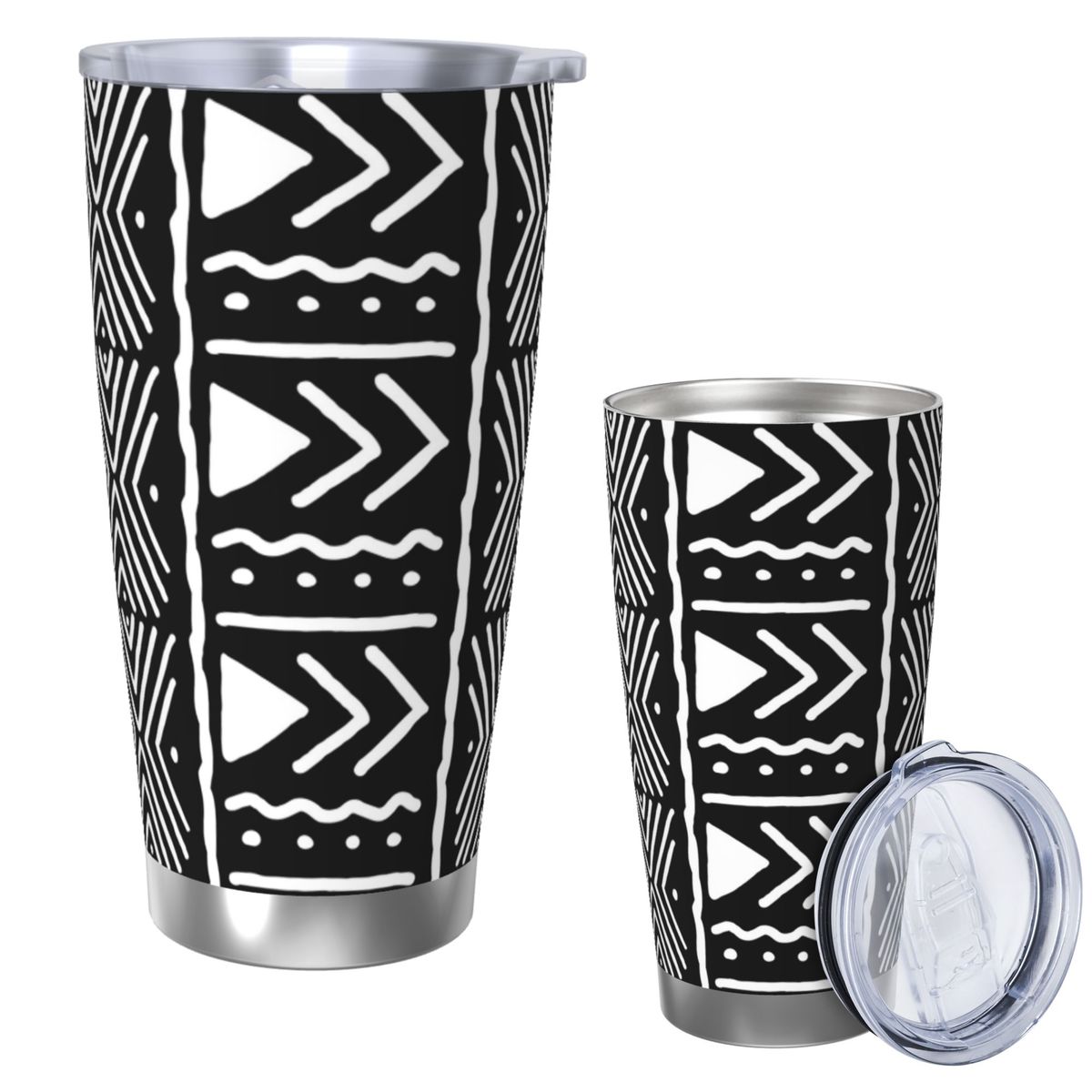 Tumbler 20Oz White - Черно-белый африканский племенный узор Богалона, стакан