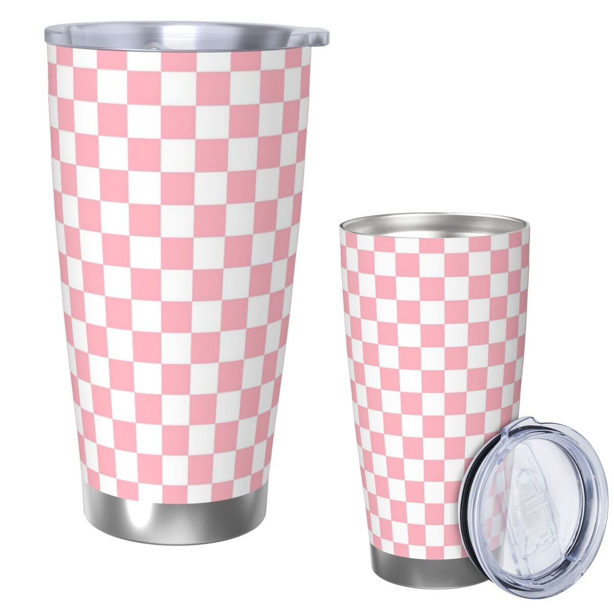Tumbler 20Oz White - Розовый, белый, шахматный узор, стакан из