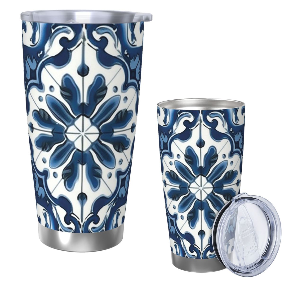 Tumbler 20Oz White - Синий и белый узор Majolica, стакан
