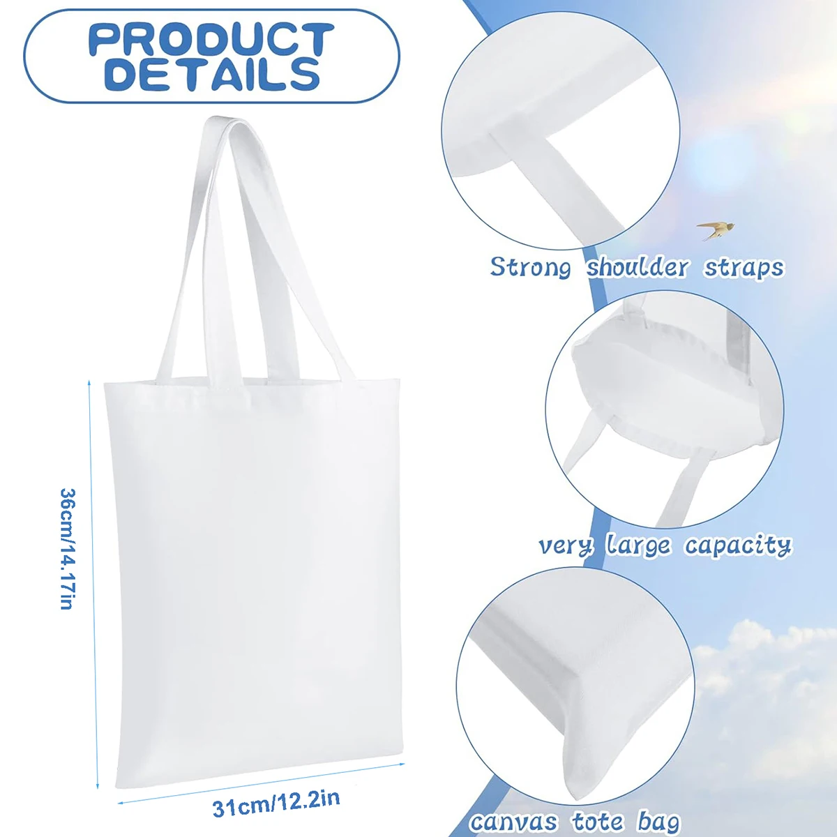 6 шт. белые холщовые сумки-тоу – обзор и цена Tote Bag Sublimation