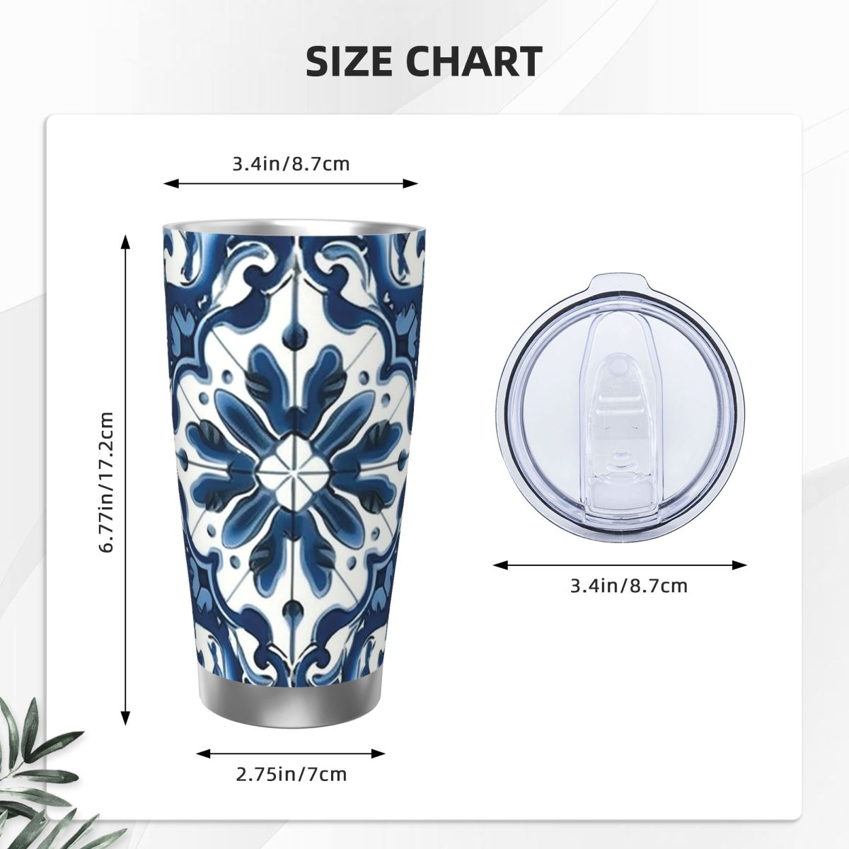 Синий и белый узор Majolica, с – обзор и цена Tumbler 20Oz White